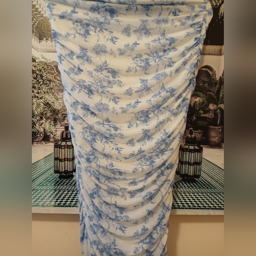 SHEIN FLORAL PRINTED ROUCHE MESH SKIRT NEW!